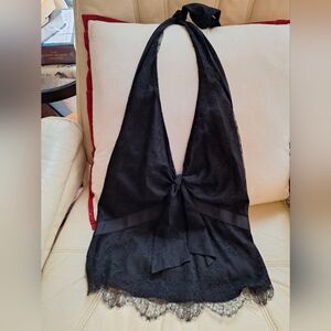 Elegant Black Lace Halter Top Tahari Medium NWT